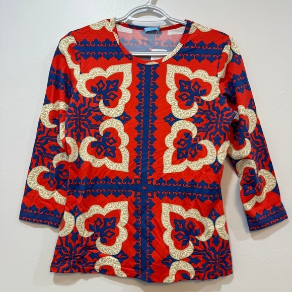 J‎ Mclaughlin Small Signature Knit Top NEW Catalina Cloth Red Navy Pinwheel $168 - Picture 1 of 6